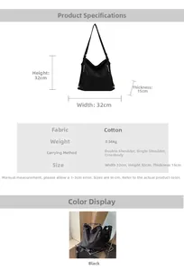 Detailed size chart for the tote backpack showing dimensions 32x32x15cm and fabric specs