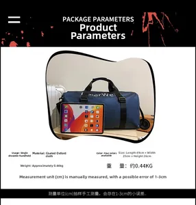 Blue oxford cloth travel bag dimensions 49x23x26cm with waterproof coating detail