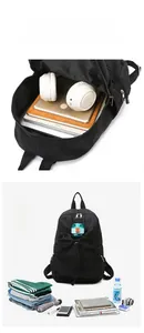 Internal layout of large black travel backpack showing storage for laptop and books