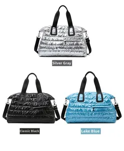 Trio de sacs cabas en tissu oxford matelassé gris argenté, noir classique et bleu lac