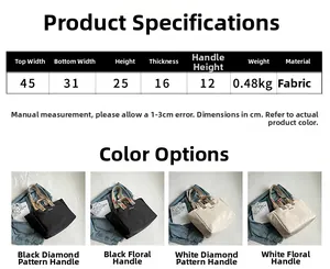 Tabella delle taglie dettagliata e display multi-stile della borsa tote in tela