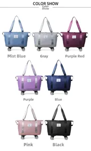 Collapsible Oxford travel bags with wheels shown in seven different colors