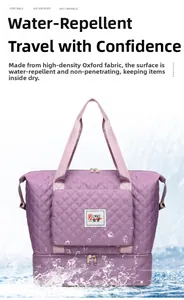 Waterproof purple oxford tote bag with quilted diamond pattern and water splash detail