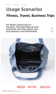 Detail of waterproof oxford travel bag featuring anti-wrinkle fabric and dry wet separation