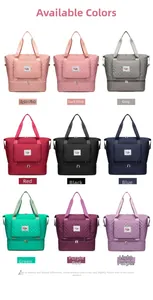 Quilted nylon travel bag collection showing nine colors and separate shoe compartment