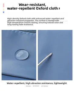 Detail of blue oxford fabric showing water resistance and scratch-proof texture