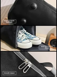Sac de voyage en tissu Oxford avec compartiment à chaussures et zips métalliques