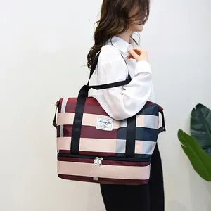 Sac De Voyage Grande Capacité Tissu Oxford Imprimé Écossais Fitness Gym Avec Compartiment À Chaussures Indépendant