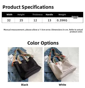 Detailed size chart and dimensions for the large nylon tote bag with floral strap