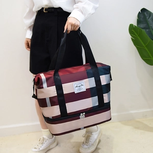 Sac de voyage Oxford grande capacité avec motif écossais et compartiment chaussures