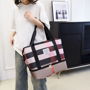 Grand sac de voyage en tissu oxford à carreaux avec compartiment séparé porté épaule