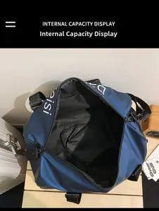 Macro view of blue Oxford travel tote interior with large capacity and zipper pocket