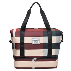 Grand sac de voyage en tissu oxford avec motif à carreaux classique et doubles anses