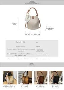Detailed size guide and four color options for the vintage lychee pattern bucket bag