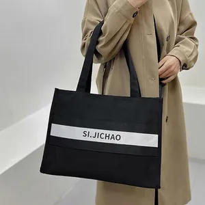 Sac Cabas En Toile Grande Capacité Femmes Rayé Lettre Imprimé Sac À Épaule Tendance Décontracté Collège Voyage Style Ins