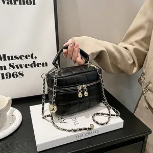 Mini Vanity Handbag PU Leather Quilted Diamond Pattern Gold Ball Chain Strap Small Box Crossbody Bag For Women