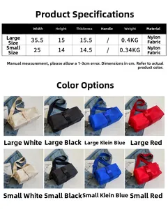 Size chart and color selection for large and small nylon crossbody messenger bags