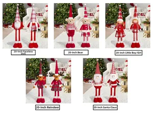 Detailed view of 20-inch Christmas plush figures including gnome, bear, and Santa Claus