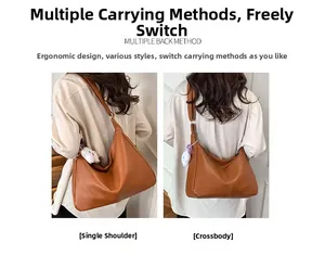 Brown tote bag shown in shoulder and crossbody styles with plush cloud charm