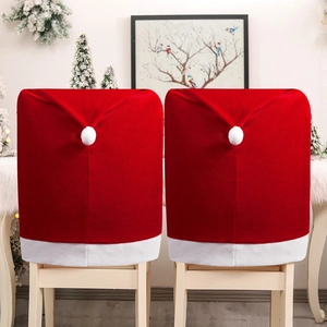 Christmas Santa Hat Chair Covers Red White Velvet Dining Room Holiday Party Home Festive Decor