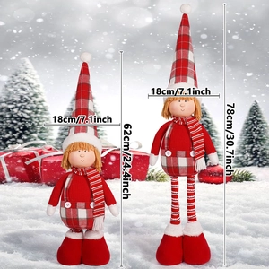 Detailed view of plush Christmas elf dolls in 78cm and 62cm sizes for holiday decor