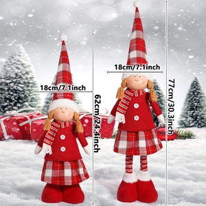 Standing Christmas girl dolls in red plaid outfits available in 24 and 30 inch sizes