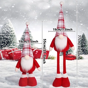 Detailed size specifications for red plaid standing Christmas gnome plush ornaments