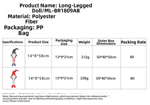 Detailed size chart for Christmas faceless gnome dolls with grey and red long legs