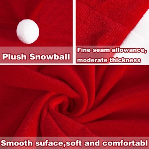 Red velvet Christmas chair cover with plush white pompom and detailed stitching