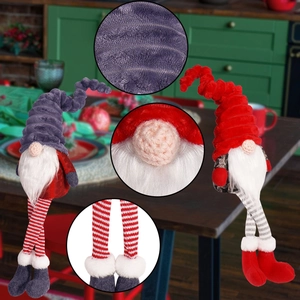 Christmas faceless long-legged gnomes set in red and grey with hand-knit texture details