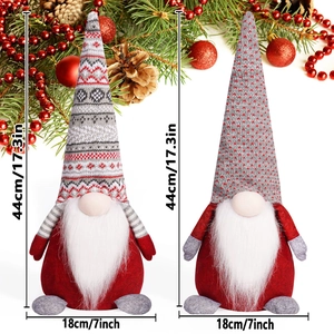 Set of two plush Christmas gnomes with knitted hats and white beards for holiday decor