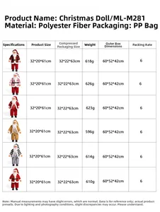 Size chart showing 24-inch Santa Claus doll dimensions and polyester material details