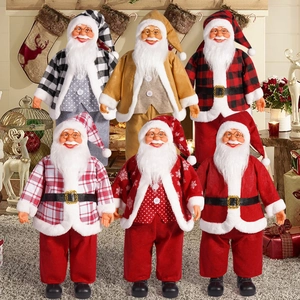 Standing Santa Claus Figurine Christmas Decoration Ornament With Gold Glasses Beard Buffalo Plaid Festive Home Decor