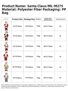 Size chart showing 30cm Santa Claus doll specifications with dimensions and materials