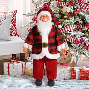 Detailed 24-inch realistic Santa Claus figure in red buffalo plaid outfit for Christmas decor