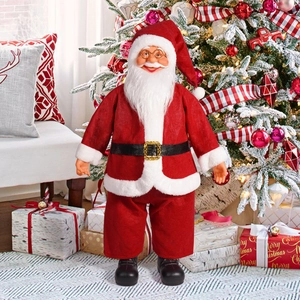 Detailed close-up of 24-inch realistic Santa Claus doll with red velvet suit and gold glasses