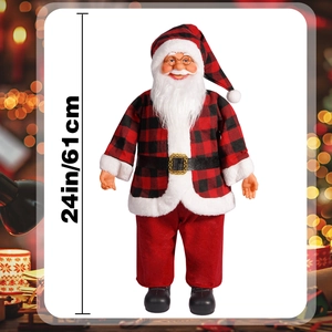 24-inch standing Santa Claus figure in red plaid outfit with spectacles for Christmas decor