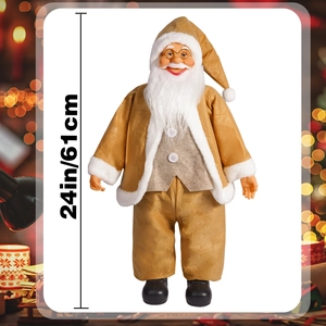 Detail of 24-inch standing Santa Claus figure in champagne gold attire and white beard