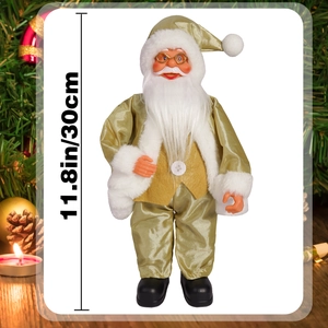 11.8in champagne gold Santa Claus figurine with silk outfit for Christmas decor