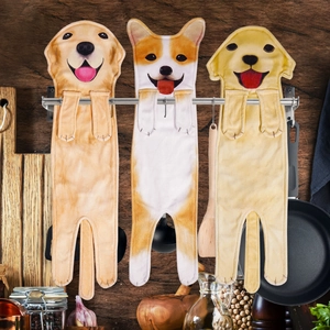 Hanging microfiber hand towels in cute golden retriever and corgi dog shapes for kitchen