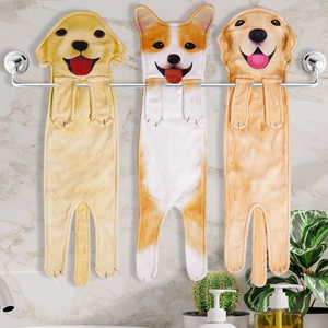 Realistic Dog Hanging Hand Towel Microfiber Highly Absorbent For Kitchen Bathroom Novelty Animal Puppy Decorative
