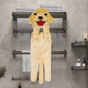 Hanging golden dog hand towel in soft microfiber fabric for bathroom decor