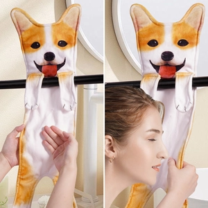 Cute Corgi hanging hand towel made of soft absorbent microfiber for home decoration