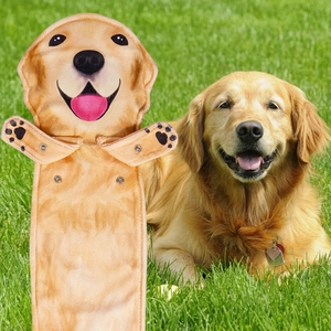 Detail of cute Golden Retriever hanging towel with realistic dog face and soft microfiber