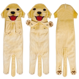 Detail of cute Labrador puppy hanging hand towel with snap button paws for bathroom