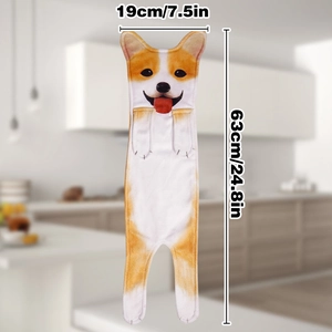 Cute Corgi hanging hand towel in soft coral fleece for kitchen and bathroom decoration