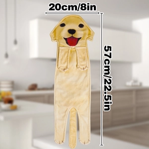 Detailed view of yellow Labrador hand towel showing dimensions 20x57cm and soft fabric