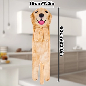 Detail view of Golden Retriever hanging towel with clear size dimensions for home decor