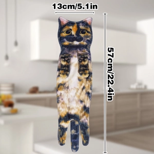 Detailed view of long realistic cat hand towel with 57cm height dimensions and soft texture