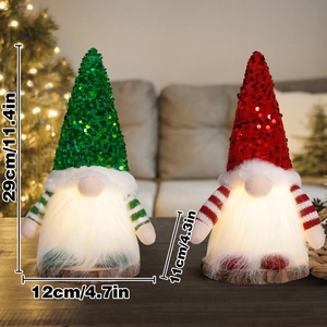 Lighted Christmas Gnomes with sequin hats and long white beards in red and green colors